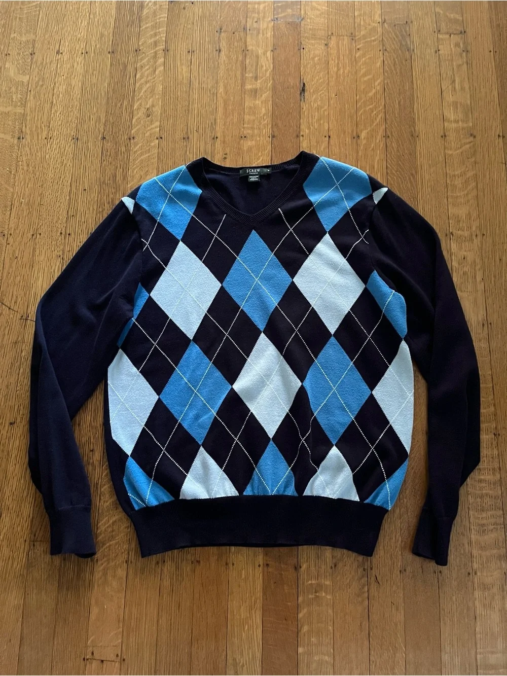 J. Crew Navy, Sky Blue & Light Blue Argyle V-Neck Sweater